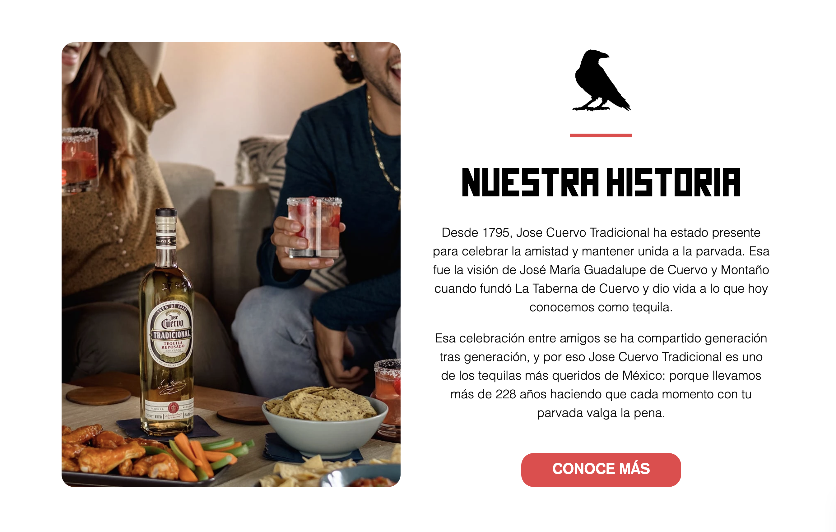Jose Cuervo Tradicional brand story section